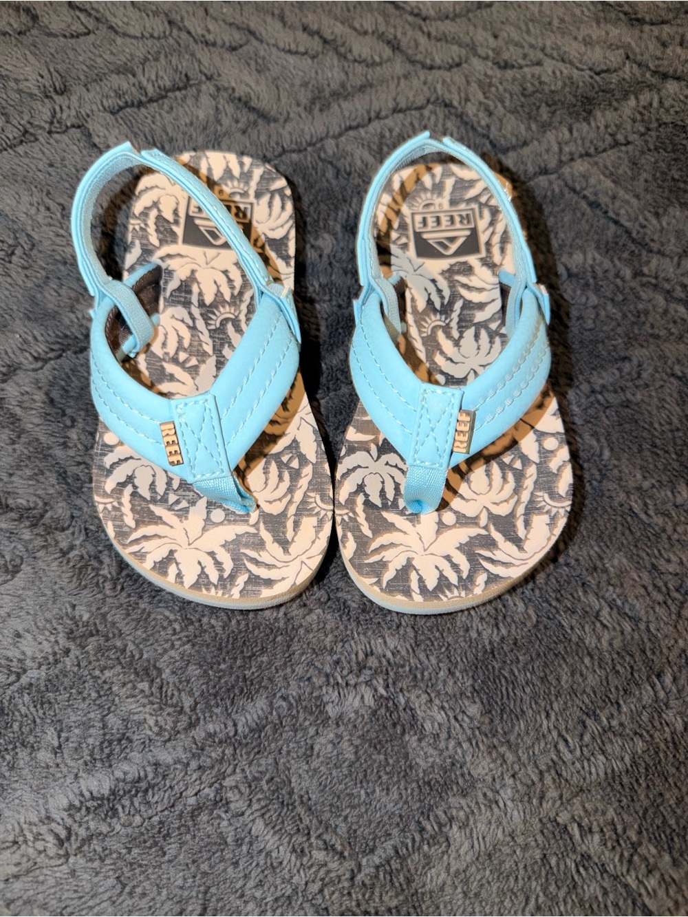 Reef Kids Aqua Blue Palm-Print Backstrap Flip Flops